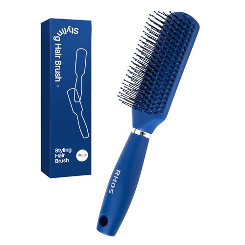 RHOS Hair Brush for Men - Detangler and Styling Brush with Nylon Bristles for Wet and Dry Hair, Massage Function, Suitable for Bangs, Thin, Short, and Thick Hair (1 Pack - Blue) - color: 1 Pack-Blue