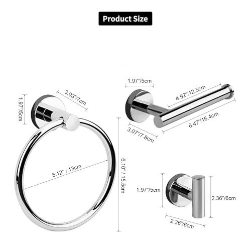 4-Piece Polished Chrome Bathroom Hardware Set - Toilet Paper Holder and Hand Towel Holder, Towel Ring Wall Mounted, Stainless Steel Accessories Set - Silver - color: Polished Chrome