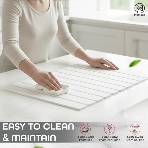 Stone Dish Drying Mat 24" x 16" – Dish Drying Stone Mat – Large Diatomaceous Earth Drying Mat with Non-Slip Base – Quick Dry Kitchen Drying Pad for Dishes, Glassware & Bottles (Solid White) - color: Solid White