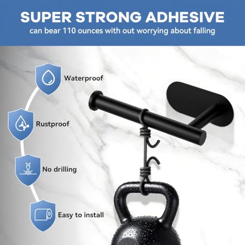 2 Packs Toilet Paper Holder No-Drill Self-Adhesive Towel Rack Stainless Steel Waterproof Rustproof Roll Paper Holder for Bathroom Washroom RVs (Black) - color: Black