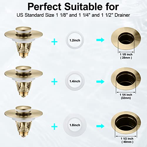 Universal Bathroom Sink Stopper - Bounce Wash Basin Drain Filter, Stainless Steel Pop Up Drain Stopper, Bullet Core Push Type Sink Stopper, Sink Drain Plug with Anti-Clogging Strainer, Brushed Gold1 - color: Gold Brushed, style: Small Cover