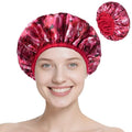 Upgraded Waterproof Terry Shower Cap, Reusable Shower Cap for Women with Long Hair, Soft Absorbent Hair-Protecting Towel Lining Bath Cap, Large Leak-Proof Hair Cap with Fashionable Print Outer - Red - color: Red