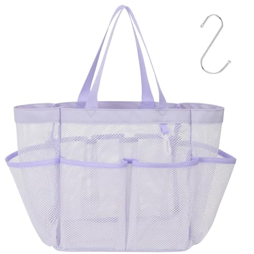 Mesh Shower Caddy Portable - 8 Pockets, S-Hook, Shower Bag for Dorm Camping | 2-Handle, Quick-Dry, Hanging Toiletry Organizer, College Dorm Room Essentials for Girls, Gym, Travel & Bathroom, Purple - color: Purple, size: L (Classic Dorm Caddy)