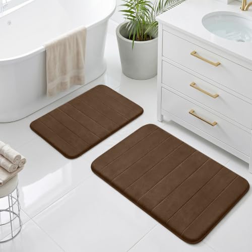 Bathroom Rugs Set 2 Piece Thicker Memory Foam Bath Mat Set Non Slip Quick Dry Machine Washable Coffee Bath Rugs for Bathroom Floor, Tub and Shower, 19"x31"+15"x23" - color: Coffee, size: 31" X 19" + 23" X 15"