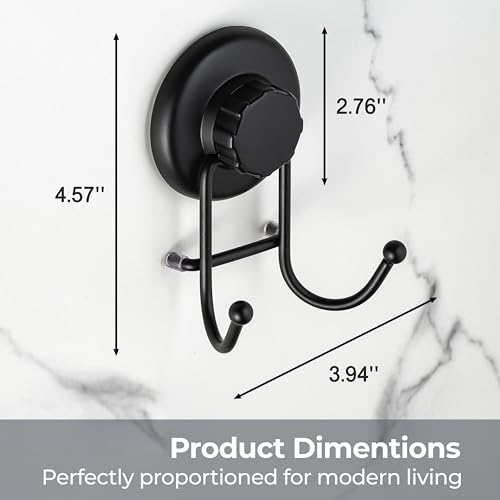 HASKO accessories - Suction Cup Hooks for Shower - Towel Hooks for Bathroom Wall Mounted Shower - Bathroom Hooks for Hanging - Stainless Steel SS304 Towel Holders, Black (2 Pack) - color: Black