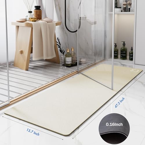 RUERYA Beige Bathroom Mat Rugs 15.7" x 47.2" Super Absorbent Quick Drying Diatomaceous Earth Bath Mats for Bathroom Non Slip Rubber Backed Thin Bathroom Rugs Floor Mat, Machine Washable - color: Beige, size: 1'4" x 3'11" (Rectangular)
