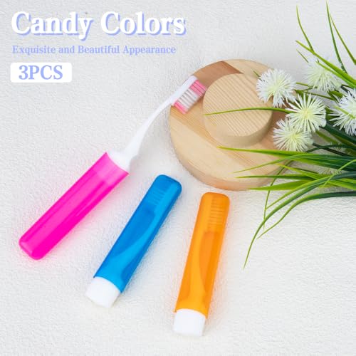 Travel Toothbrush, 3PCS Travel Toothbrush Set, Mini Toothbrush Soft Portable Toothbrushes Travels with Tooth Brush Cover Small Folding Toothbrushes Individually Wrapped for Camping Home - color: Styleb Pink+orange+blue, size: 1 Count (Pack of 3)