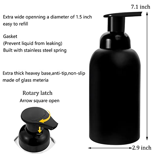 rejomiik 2 Pack Foaming Thick Glass Foam Hand Soap Dispenser for Bathroom or Kitchen Sink, 13 oz Pump Bottles for Hand soap, Body Wash, Matte Black - color: Black