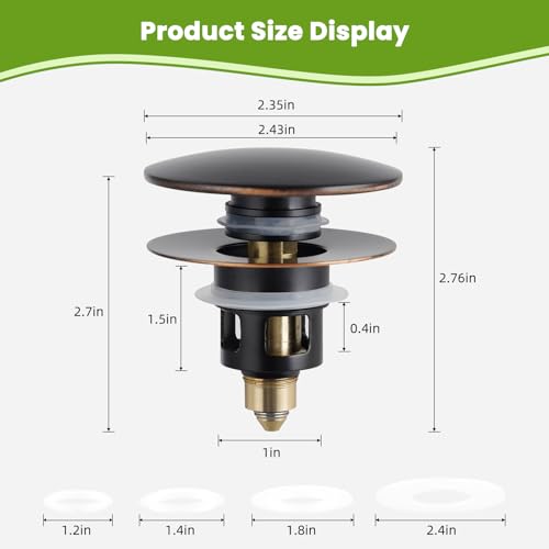 Universal Bathroom Sink Drain Strainer, Big Cover, Oil Rubbed Bronze | 2 in 1 Pop Up Sink Stopper for 1.1''~2.36'' Sink Basin Hole, Hair Catcher with Removable Stainless Steel Filter Basket - color: Oil Rubbed Bronze