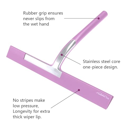 Shower Squeegee with Silicone Hook, 11" Inch Width All Purpose Squeegee Wiper for Shower Glass Doors Bathroom Mirror Tiles Car Window Cleaner Tool - Pink - color: Pink, size: 11 Inches