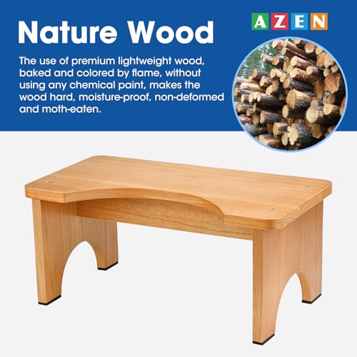 AZEN Toilet Stool Squat Adult, Wood Poop Stool for Bathroom Adults, 7 Inch Height - color: Yellow (1 Pack)