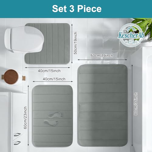 Bathroom Rugs Sets 3 Pieces Thicker Memory Foam Bath Mat with Non Slip Backing, Machine Wash, Dries Quickly, Ultra Soft Light Grey Bath Carpet with Toilet Rug for Bathroom, Kitchen,Tub - color: Light Grey, size: 31" X 19" + 23" X 15" + U19" X 15"