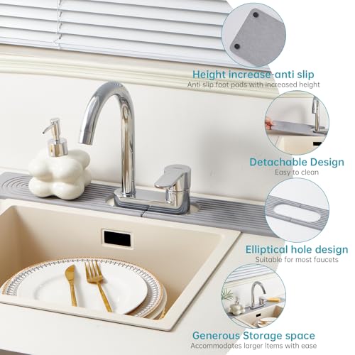 Stone Faucet Mat for Kitchen Sink Oval Hole Bathroom sink splash guard | Water-Absorbing Diatomite Stone Drying Mat & Sink Protectors Absorbent Stone Tray for Bathroom Counter, Oval Hole 6.5" x 2.5" - color: Gray