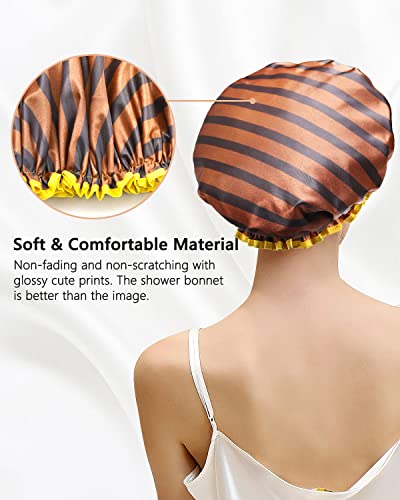 mikimini Shower Cap for Women and Men,2 Pack Double Waterproof Shower Cap for Girls and Kids, Reusable, Washable, Golden Stripes Fashionable Shower Caps Medium Pack of 2 Stripe - color: Stripe, size: Medium (Pack of 2)