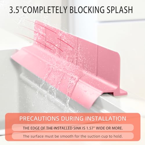 23" Ultra Silicone Sink Splash Guard Released in 2026,Self-Draining Water Splash Guard for Kitchen Sink,Bathroom and Island,with 3.5" High Splash Guard & 7 Strong Suction Cup (Pink) - color: Pink