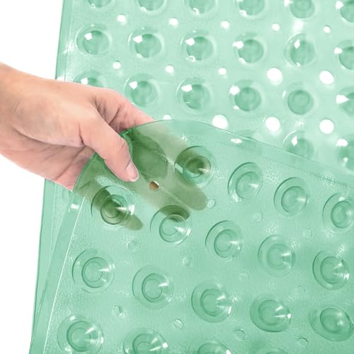 Bathtub and Shower Mats, Extra Long Non-Slip Bath Tub Mat 39 x 16 Inch, Machine Washable BathMat with Suction Cups & Drain Holes for Bathroom Floor, Clear Pale Green - color: Clear Pale Green