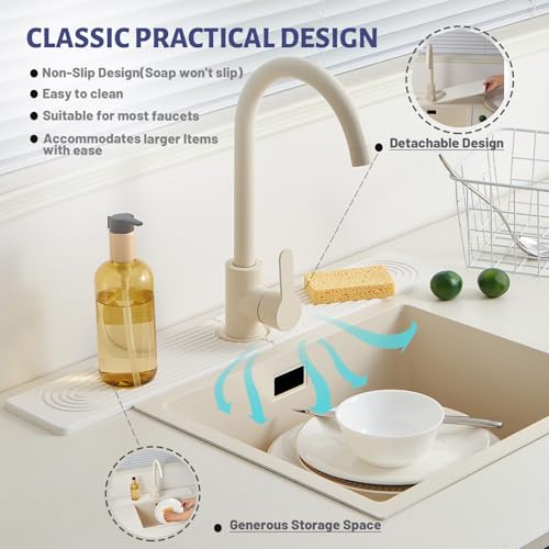 30 Inch Stone Faucet Mat for Kitchen Sink quick dry around faucet | Water Absorbent Stone Tray, Sink Splash Guard, Extra-Long Diatomite Stone Drying Mat for Bathroom Counter (white 30" x 3.9") - color: White.30" x 3.9"