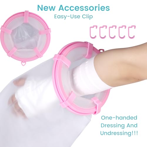 Cast Covers for Shower Arm, Waterproof Cast Cover Arm Adult, Cast Protector for Surgery, Hands, Wrists, Elbow, Finger to Keep Wounds Dry, Waterproof Arm Sleeve for Showering After Surgery, Reusable - color: Half Arm, style: Reinforced Pink