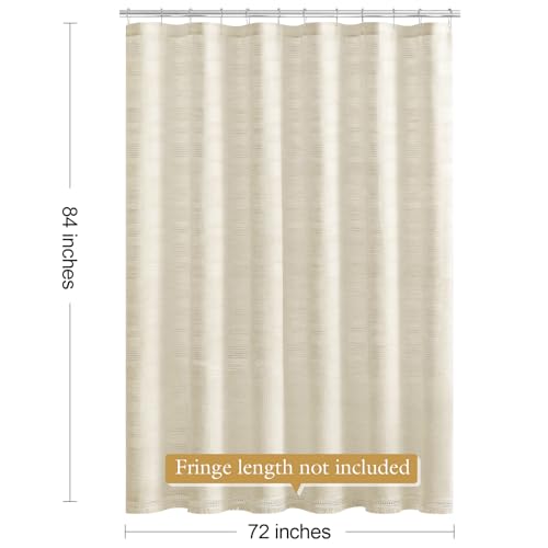 Extra Long Boho Farmhouse Shower Curtain with Tassel, Linen Bohemian French Country Chic Bathroom Shower Curtain Set, Modern Striped Textured Shower Curtain 72x84 - Beige/Cream - color: Beige, size: 72"W x 84"L (Pack of 1)