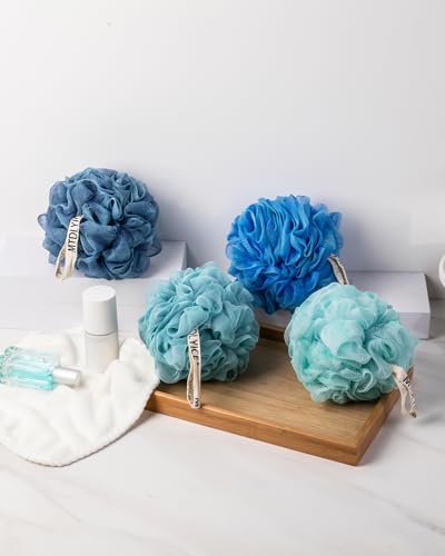 MTDLYICE Loofah Sponge, XXL Large Loofah 100g 4 Pack, Bath Sponge Soft Mesh Shower Loofah for Men, Body Scrub, Shower Pouf Bath Accessories, for Body Wash, Soap (Blue) - style: Blue Green