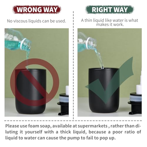 BosilunLife Foaming Soap Dispenser Set - Black Ceramic Foam Hand Dispenser 12oz Soap Dispenser Set with Rust Proof Pump, 4Pcs Clear Stickers for Kitchen, Bathroom - 2 Pack - color: Black-foam Pump
