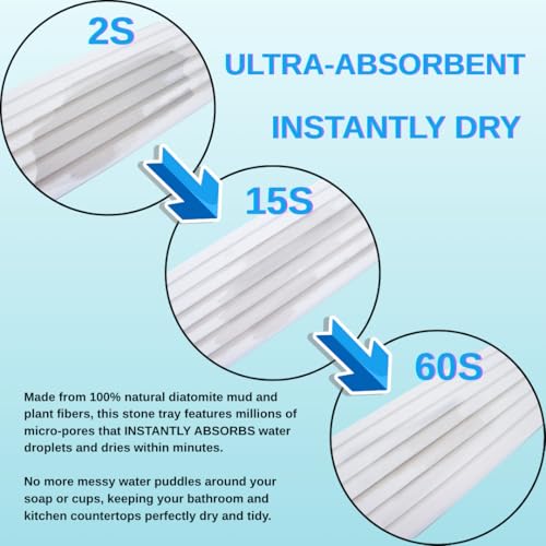 2PCS Fast-Drying Diatomite Sink Tray, Ultra-Absorbent Soap Holder for Bathroom Kitchen Countertop, Non-Slip Stone Coaster with Grooved Design & Anti-Slip Foot Pads, 8.3" x 4" x 0.4", White