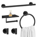 Black 5-Piece Bathroom Hardware Set, 23.6 Inch Towel Bar Set SUS304 Stainless Steel Towel Racks for Bathroom Round Towel Bar, Towel Ring, Toilet Paper Holder, 2 Robe Hooks, Wall Mounted - color: Matte Black