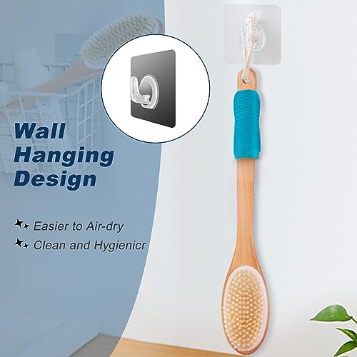 Long Handle Ergonomically Back Scrubber/Brush for Shower, Double Sided Exfoliating Body Scrubber for Women and Men (Blue) - color: Blue