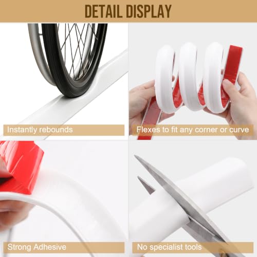 138in Shower Threshold Water Dam - Self-Adhesive Silicone Water Barrier for Wet/Dry Separation, Collapsible Seal Strip for Walk-In Showers, Bathtubs, Kitchen Sinks, Wheelchair Accessible Ramp Design - color: White, size: 3.5 m / 138 in