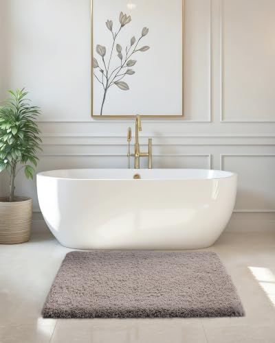 ILANGO Camel Bathroom Rugs 32" × 20" Non Slip & Super Absorben Extra Thick Soft, Washable Bath Mat for Floor, Microfiber Plush Shaggy Bath Rug with Tub for Bathtub Shower Room Sink - color: Camel, size: 1'8" x 2'8" (20''x32'' Bathroom Rug)