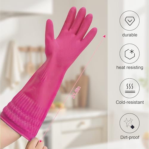 Rubber Gloves for Cleaning with Long Cuffs Waterproof Dishwashing Household Gloves with Grip for Kitchen Bathroom - color: 3PC-Multicolor, size: Small
