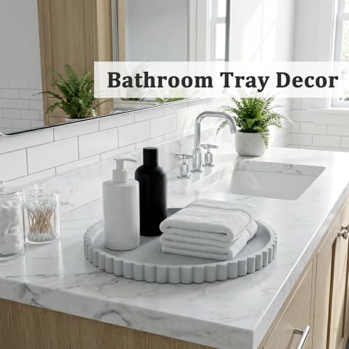 HighHerz Silicone Bathroom Countertop and Vanity Tray-10 Inch Round Silicone Bathroom Tray, Modern Bathroom Decor, Coffee Table Decor, Decorative Tray for Candle, Perfume, Plants (Grey) - color: Gray, size: 10.1"