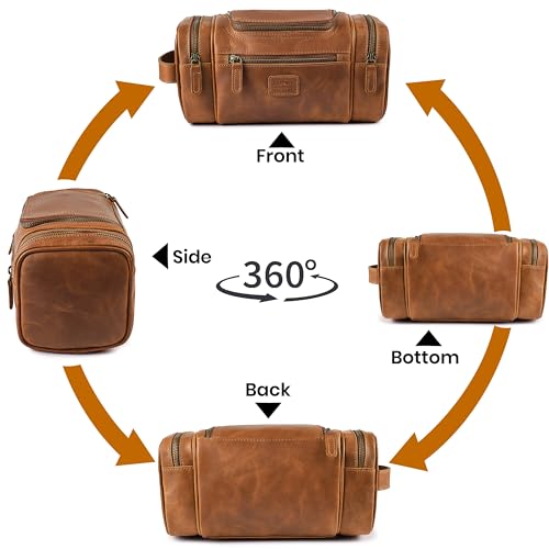 LEATHER VILLAGE Genuine Leather Travel Dopp Kit for Men & Women – Water-Resistant Large-Capacity Hanging Toiletry Bag for Travel, Grooming, Bathroom Organization, Shaving Essentials & Gym Use - Tan - color: Tan