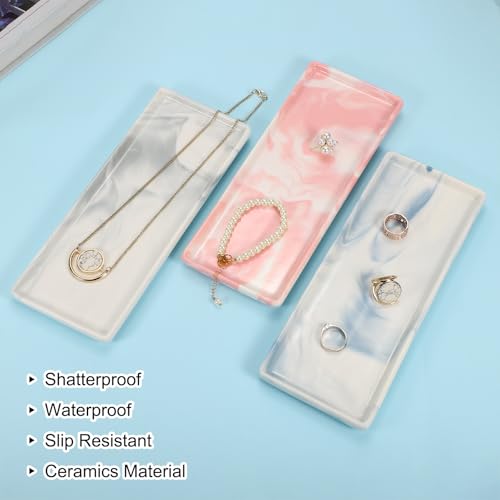 uxcell Marble Tray for Bathroom 9" Small Rectangle Ceramic Vanity Tray for Countertop Shatterproof Bathtub Soap Tray Kitchen Sink Organizer Key Trinket Ring Tray, Grey - color: Gray