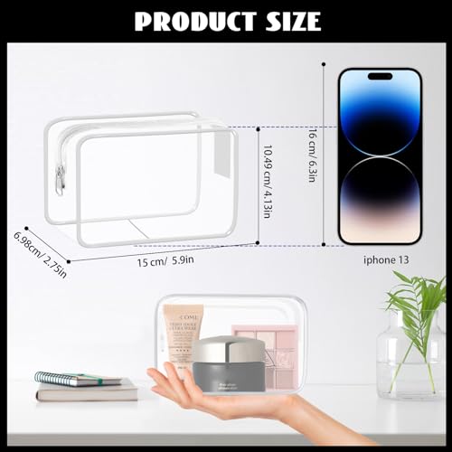 YedsIntu 16 Pieces Small Clear Makeup Bag PVC Zippered Pouches, TSA Approved Toiletry Bag for Travel, Waterproof Cosmetics Bag Vinyl Plastic Organizer Case for Vacation Bathroom - color: White-S