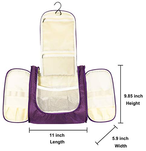 Freegrace Extra Large Hanging Toiletry Bag for Men and Women - Water-Resistant Nylon Travel Bathroom Organizer for Cosmetics, Makeup, and Toiletries - color: Purple