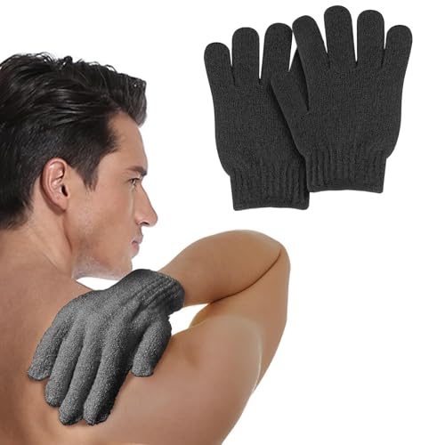 2 PCS Exfoliating Glove Loofah Sponge Exfoliating Body Scrubber Deep Cleansing Removes Dead Skin for Both Women and Men（Black） - color: A4-black