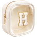 KOTORA Initial Make Up Bag Travel Toiletry Bag, Clear Makeup Bag Preppy Cosmetic Bag Travel Essentials Gifts for Women Teen Girlfriend Teacher Mom Brithday Daughter Gifts Swim Gifts For Girls Beige H - color: Beige, style: H