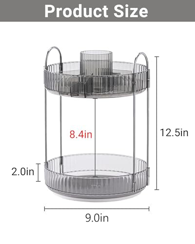 Asayuee 360 Rotating Makeup Organizer,2 Tier Large Capacity Make Up Organizers and Storage,Skincare Perfume Vanity Organizers,Bathroom Cosmetics Storage Organizer Countertop(Grey) - color: Grey, size: New-2 Tier