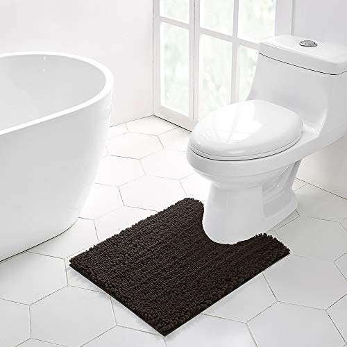Walensee Bathroom Contour Rug Non Slip Toilet U Shaped Bath Mat (20x24, Brown) Water Absorbent Super Soft Shaggy Chenille Machine Washable Dry Extra Thick Perfect Absorbant Best Plush Carpet - color: Brown, size: 20"x24" Contour Rug