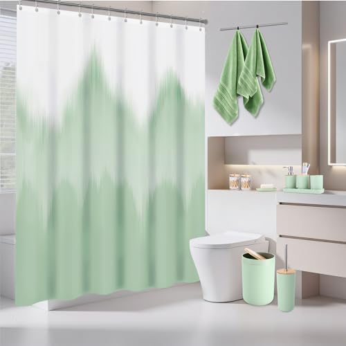 iMucci Bathroom Accessories Bathroom Sets with Shower Curtain, Bath Towel Set, Trash Can, Toilet Brush, Soap Dispenser, Bathroom Accessories Set Complete - size: Bath Set+Shower Curtain+Bath Towel Set, style: Green