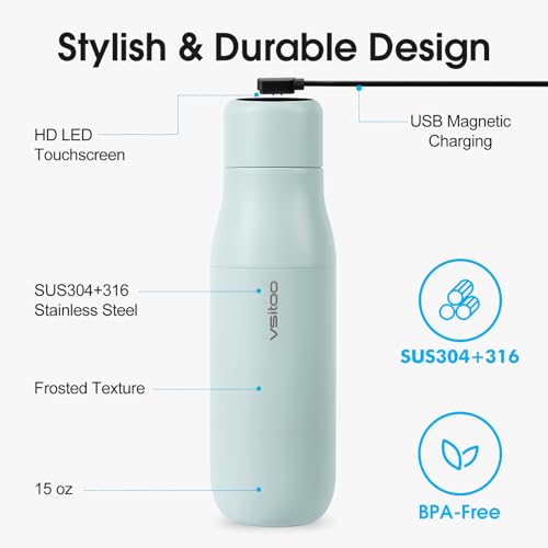 VSITOO S1 15oz Mini Insulated Stainless Steel Self-Cleaning Water Bottle | Mini 15oz Insulated Bottle for Purses & School Bags, With Auto Self-Cleaning, Touchscreen, 30-Day Battery & 24H Cold - color: Blue, size: 14.8 Ounces