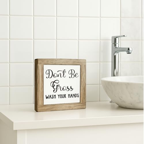 Funny Bathroom Decor, Don't Be Gross Wash Your Hands Wooden Box Sign, Humorous Bathroom Prompt Wash Hands Decor, Freestanding Decoration for Toilet Restroom 5.9×5.9 inch - color: color25