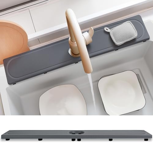 Faucet Mat for Kitchen Sink with Raised Feet, Fast Drying Diatomite Stone Sink Tray, Water Absorbent Faucet & Sink Splash Guard, Prevents Moisture Buildup, Durable Protector for Bathroom Counter - color: Dark Gray Style 2, size: 20" x 4"