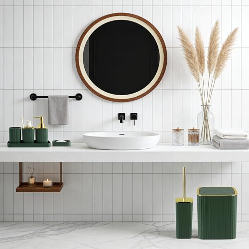 Bathroom Accessories Set-9PC Set, Complete Bathroom Decor & Home Decor, Bathroom Set with Toilet Brush, Trash Can, Soap Dispenser,Modern Home Bath Essentials (Green, Bath Set) - color: Green&gold, size: 9-Piece Bath Set