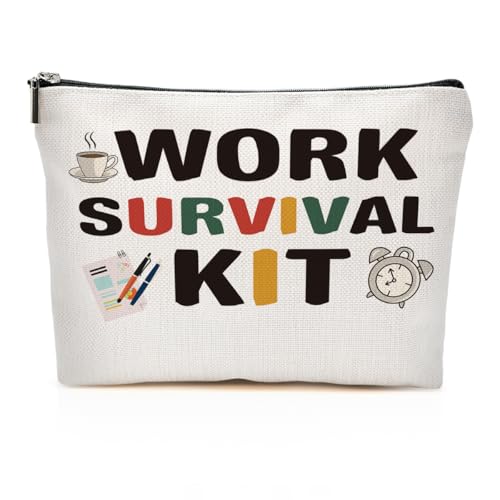 Funny Work Survival Makeup Bag Travel for Women, Work Survival Kit Canvas Cosmetic Makeup Pouches with Zipper Travel Office Makeup Cosmetic Bags, Toiletry Organizer Pouch Birthday Gifts - color: Multicolor 0002