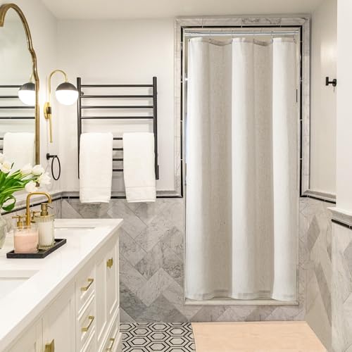Oatmeal Linen Shower Curtain for Bathroom Water Repellent 36x72 Inch | Stall, Neutral Boho, Flax Linen Drapes, Cabin, Earth Tone Greyish Grey Beige, Bath Decor Drapes, with Hooks, 36 x 72 Inch - color: Linen, size: 36"W x 72"L (Pack of 1)