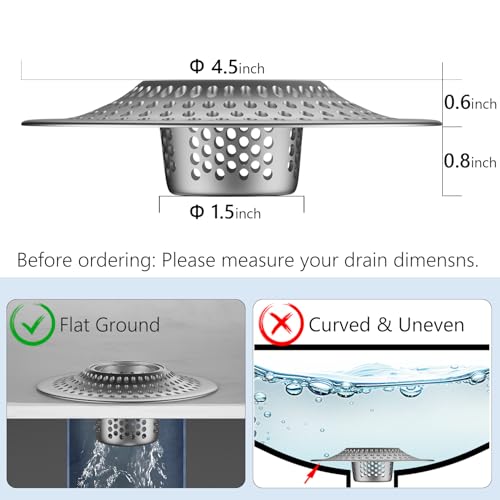 MFTEK Drain Hair Catcher Tub Drain Protector, Stainless Steel Bathtub Shower Drain Hair Stopper Strainer Trap for Shower Bathroom Sink to Catch Hair - color: Stainless-steel