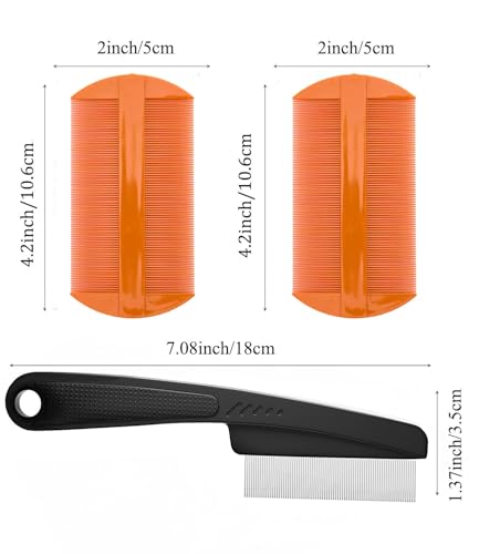 Dandruff Comb Removal Steel Fine Tooth Scalp Detox Hair Care Tool 3PC | Build Up Flakes Lice Comb, Stainless Steel Teeth, Self Cleaning, Anti Slip Handle, for Women Men Kids, Black+ Orange - color: 3PC Black+Orange