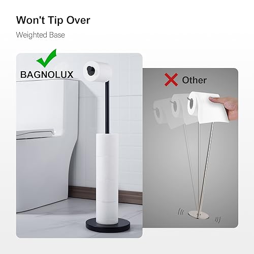 BAGNOLUX Bathroom Toilet Paper Holder Stand with Reserve, SUS304 Stainless Steel Rustproof Pedestal Tissue Roll Holder Heavy Duty (Matte Black) - color: Matte Black